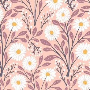 Sunny Daisy Field: Hand-Drawn Blooms in Pastel - Cheerful Floral Fabric Design - Large