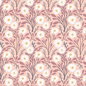 Sunny Daisy Field: Hand-Drawn Blooms in Pastel - Cheerful Floral Fabric Design - Medium
