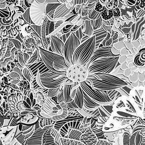 Inked - Hand Drawn Abstract Floral - Breaking Free - Textiles as Art