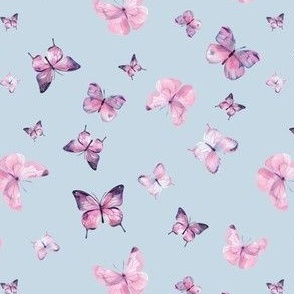 lta0105 D Cute pink and purple watercolor butterflies on  blue background size S