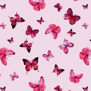 lta0105 C Cute bright  pink watercolor butterflies on  pink background size S