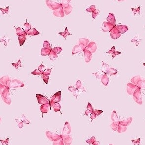 lta0105 B Cute deep pink watercolor butterflies on  pink background size S