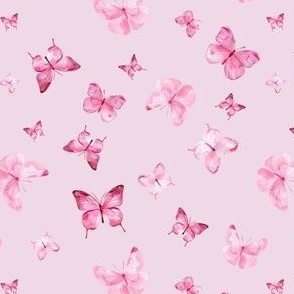 lta0105 A Cute pale pink watercolor butterflies on pastel pink background size S