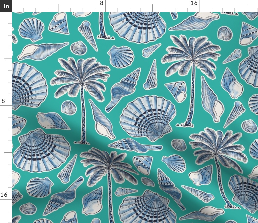 (L) Seashells and palmtrees emerald
