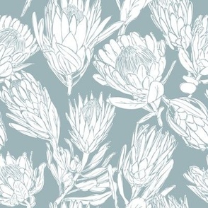 Protea Duck Egg Blue on Seafoam Medium Scale