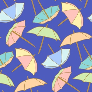 (L) Beach Umbrellas on a Windy Day Pastels on Periwinkle