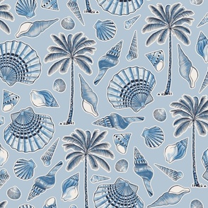 (L) seashells and palmtrees light blue