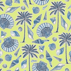 (L) seashells and palmtrees lime yellow