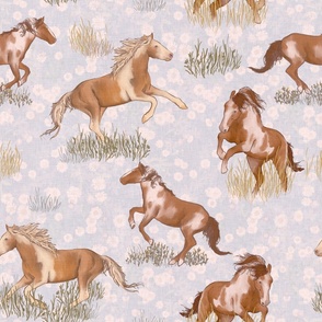 Prairie Dream: Hand-Painted Galloping Horses - Purple with daisy flowers