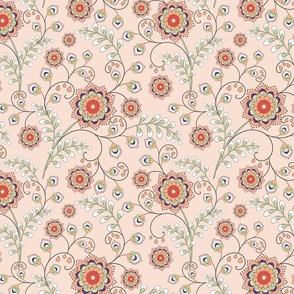 Retro floral pattern. Colorful flowers on a cream background.