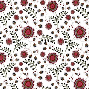 Retro floral pattern. Colorful flowers on a white background.