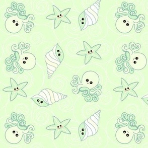 Shiny happy sea creatures in green