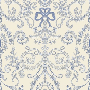 French chateau medium scale blue and cream
