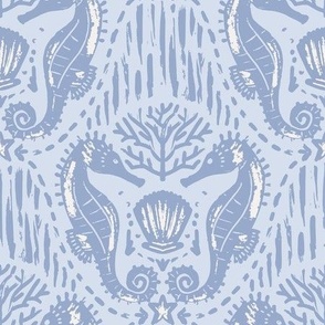 Coastal Chic Sea Shell Seahorse Blue - Beach Wallpaper & Home Decor Fabric