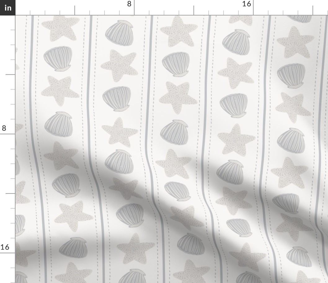 Coastal Chic Sea Shell Starfish Stripes Taupe Neutral - Beach Wallpaper & Home Decor Fabric