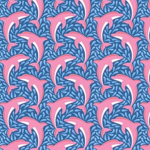 dolphin waves/pink on dark blue