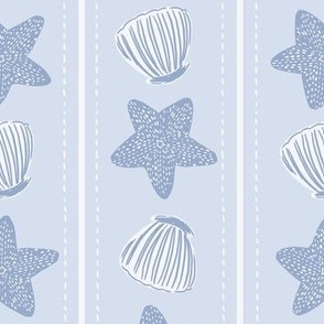 Coastal Chic Sea Shell Starfish Stripes Blue on Light Blue - Beach Wallpaper & Home Decor Fabric