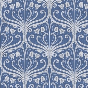 White and blue art nouveau style floral ogee pattern