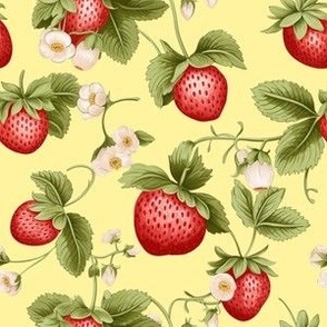 Strawberries & Blooms Collection - large with buttery yellow background