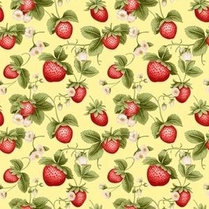 Strawberries & Blooms Collection - small with buttery yellow background