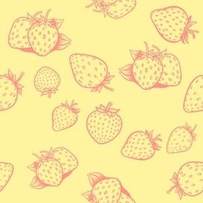 Strawberries & Blooms Collection - large simple strawberry with buttery yellow background