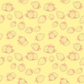 Strawberries & Blooms Collection - small simple strawberry with buttery yellow background
