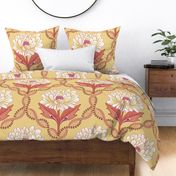 Bright and warm color graphical peony flowers on decorative backdrop  - large print.