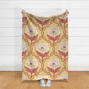 Bright and warm color graphical peony flowers on decorative backdrop  - large print.