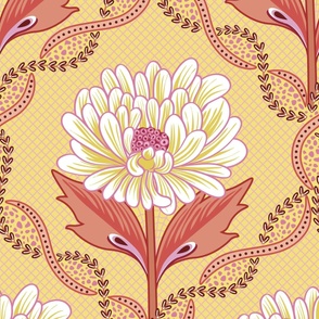 Bright and warm color graphical peony flowers on decorative backdrop  - large print.