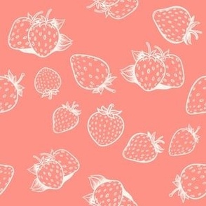Strawberries & Blooms Collection - large simple strawberry with bubblegum pink background