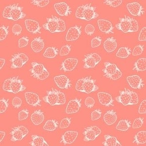 Strawberries & Blooms Collection - small simple strawberry with bubblegum pink background