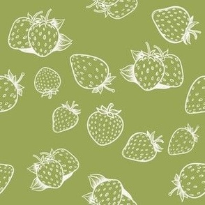 Strawberries & Blooms Collection - large simple strawberry with sage green background
