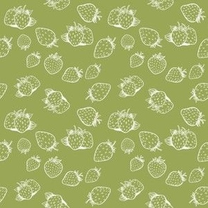 Strawberries & Blooms Collection - small simple strawberry with sage green background