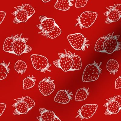 Strawberries & Blooms Collection - large simple strawberry with strawberry red background