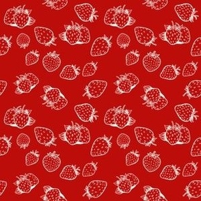 Strawberries & Blooms Collection - small simple strawberry with strawberry red background