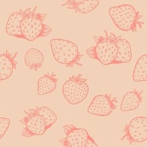 Strawberries & Blooms Collection - large simple red strawberry with bubble gum pink background