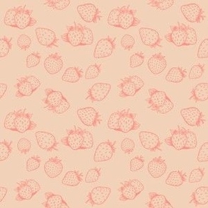Strawberries & Blooms Collection - small simple red strawberry with bubble gum pink background