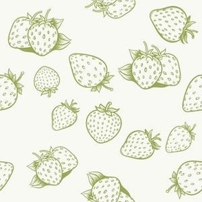 Strawberries & Blooms Collection - large simple sage green strawberry with white background