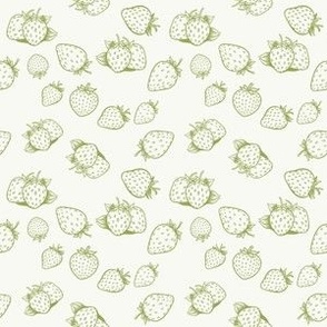 Strawberries & Blooms Collection - small simple sage green strawberry with white background