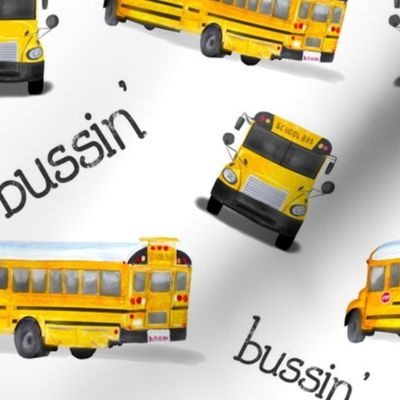 Medium School Busses with “Bussin” on White
