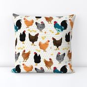 Large Autumn Chickens with Hen Scratch on White