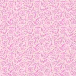 SM Botanical hand drawn texture block print style tulip flowers dots leaves bright pink on beige white linen
