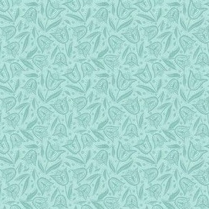 SM Botanical hand drawn texture block print style tulip flowers dots leaves teal linen