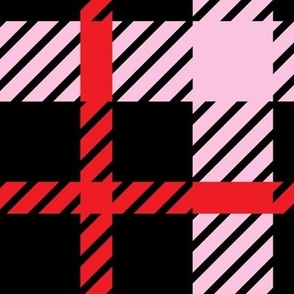 Pink red and black lovecore cross check with weave texture Large scale