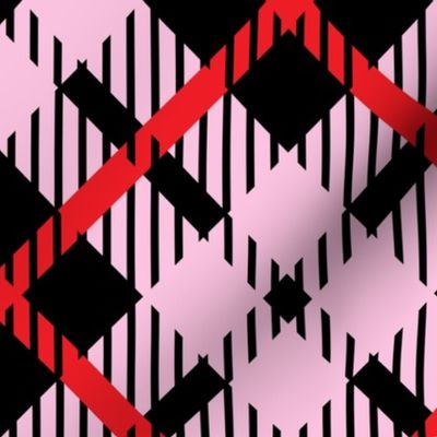 Pink red and black diagonal lovecore cross check with weave texture Large scale