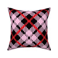 Pink red and black diagonal lovecore cross check with weave texture Large scale