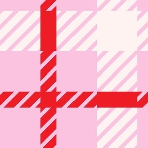 Pink red and cream lovecore cross check with weave texture Large scale