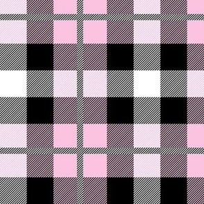 Pink black and cream lovecore classic plaid with weave texture Large scale