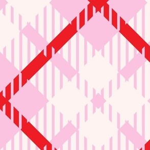 Pink red and cream diagonal lovecore cross check with weave texture Large scale