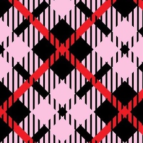 Pink red and black diagonal lovecore cross check with weave texture Medium scale